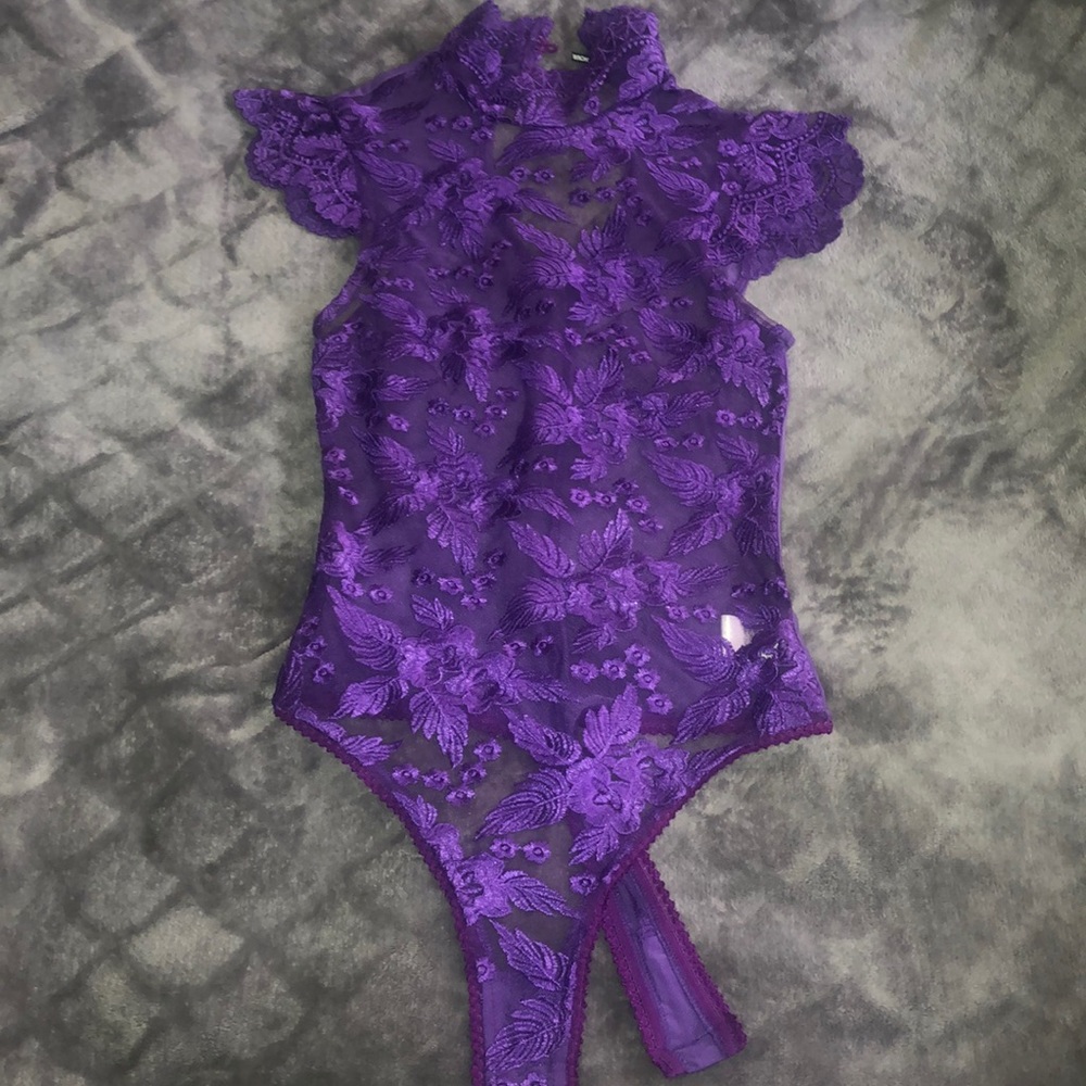 gorgeous purple lace/see thru bodysuit